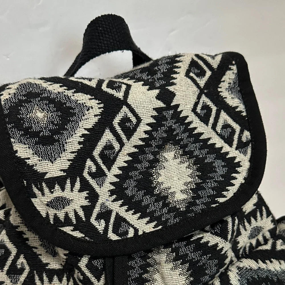 Aztec or Southwestern-style geometric print Black and White Backpack EUC